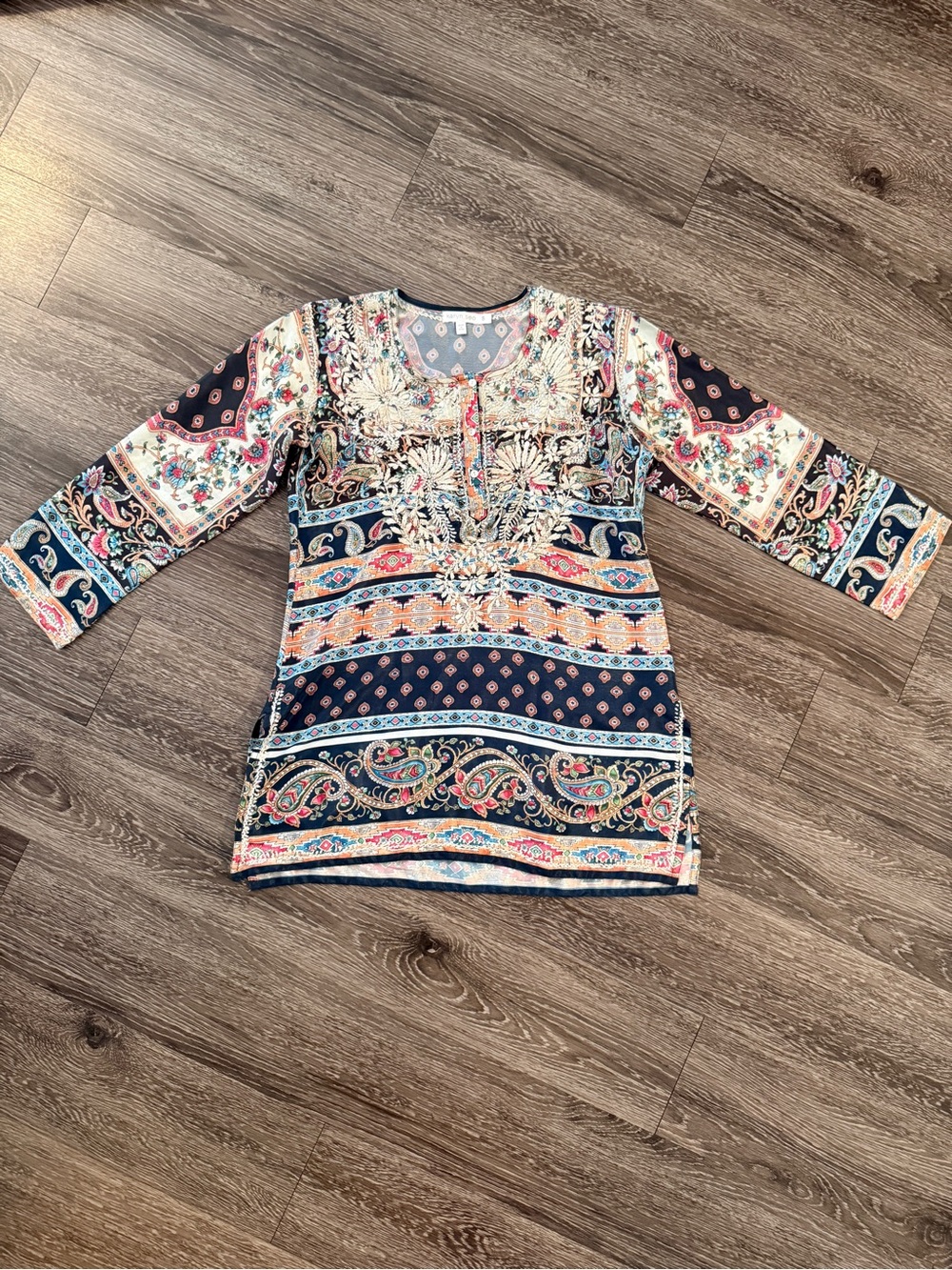 Karyn Seo Hand Embroidered Silk Blend Tunic Top